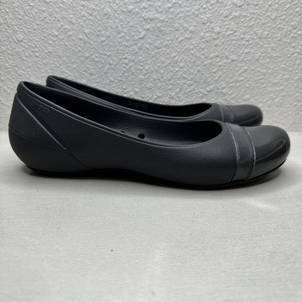 Crocs Cap Toe Ballet Flats Black Gray 12300 Casual Shoes Minimalist Women’s 9